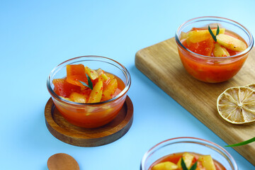Asinan Buah or Indonesian pickled mixed fruits, spicy sweet and sour taste.  
