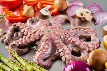 Fresh octopus and vegetables