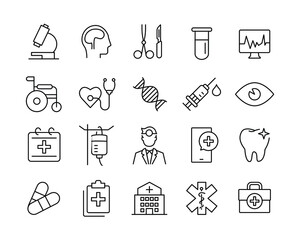 Healthcare And Medicine Icons - Vector Line Icons. Editable Stroke. Vector Graphic