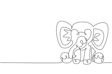 Single one line drawing elephant plush doll. Elephant plush stuffed puppet. Jumbo plush toy. Cute stuffed elephant toy for children. Modern continuous line draw design graphic vector illustration