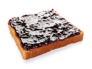 Toast with black currant jam on white background