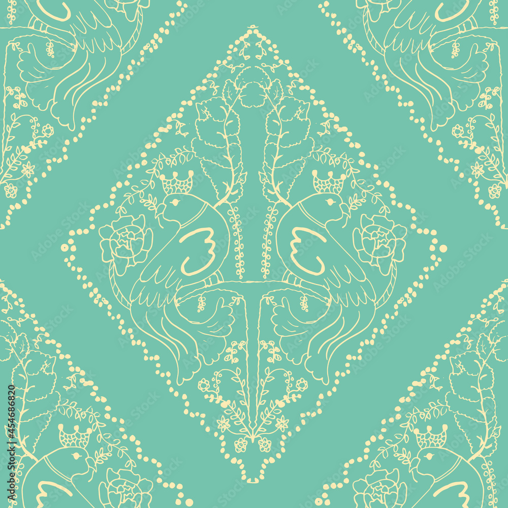 Poster damask inspired vector seamless repeat pattern print background