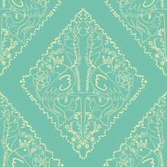 Damask inspired vector seamless repeat pattern print background