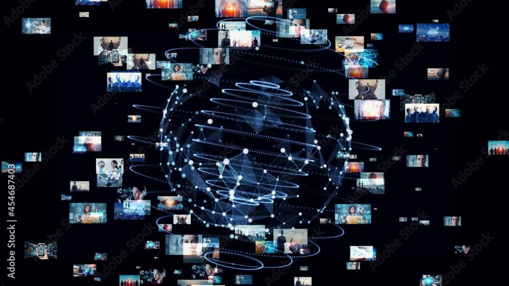Poster Digital contents concept. Social networking service. Streaming video. communication network. 