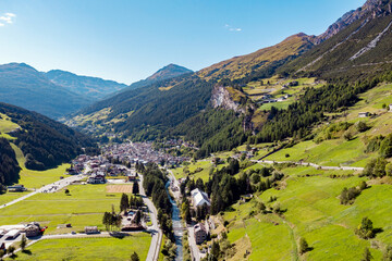 Fototapeta na wymiar Bormio, Italy, aerial view of the village of Isolaccia
