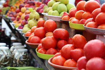 Fruits and vegetables selling on local farm market, eco, juicy products. Shopping organic products. Healthy grocery
