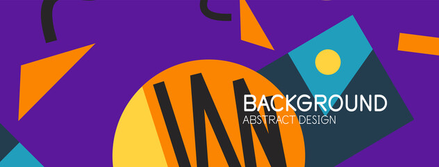 Abstract background. Blocks, lines, triangles, circles composition. Techno or business concept for wallpaper, banner, background, landing page