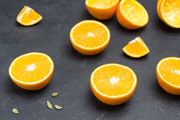 Orange sliced on table