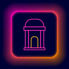 Fototapeta na wymiar Glowing neon line Old crypt icon isolated on black background. Cemetery symbol. Ossuary or crypt for burial of deceased. Colorful outline concept. Vector