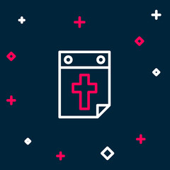 Obraz premium Line Calendar death icon isolated on blue background. Colorful outline concept. Vector