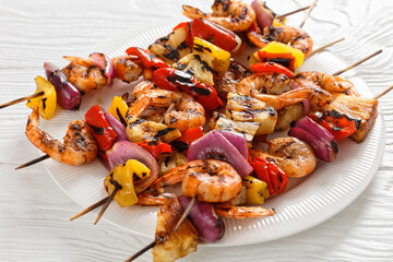 Shrimp Kabobs with charred veggies and pineapple