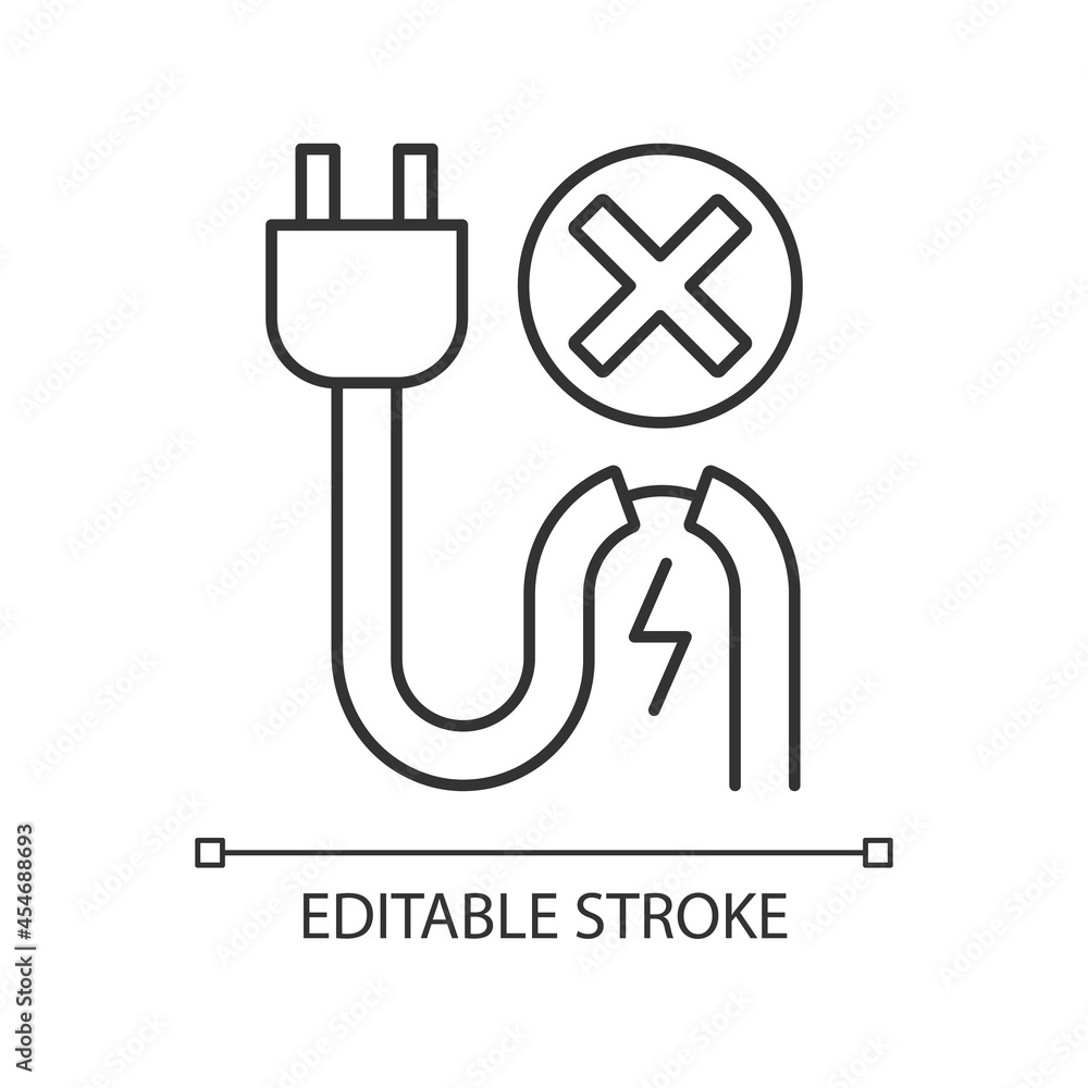 Poster do not use when damaged cable linear manual label icon. thin line customizable illustration. contour