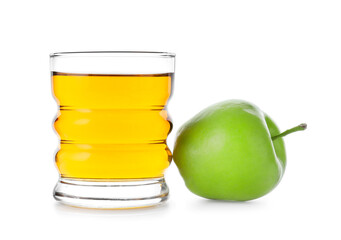 Glass of tasty apple juice on white background