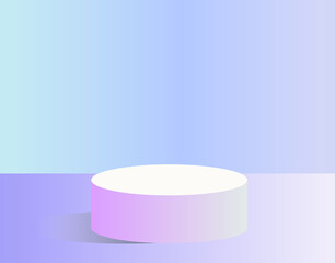 Vaporwave colored minimalist product stand. Cylinder platform for advertisement. Online shop slot