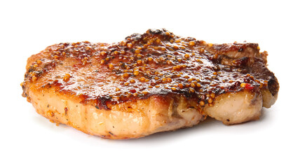 Tasty pork steak on white background