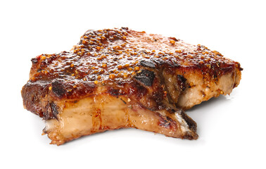 Tasty pork steak on white background