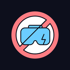 Do not use when broken RGB color manual label icon for dark theme. Isolated vector illustration on night mode background. Simple filled line drawing on black for product use instructions