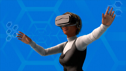 Image of a girl in virtual reality 3D illustration