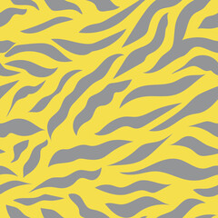 Seamless pattern with gray stripes on a yellow background, like a tiger. Print for modern fabrics, throw pillows, wrapping paper. Trendy colors of 2021. 