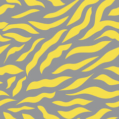 Seamless pattern with yellow stripes on a gray background, like a tiger. Print for modern fabrics, throw pillows, wrapping paper. Trendy colors of 2021. 