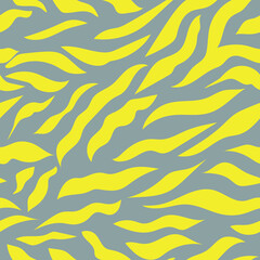 Seamless pattern with yellow stripes on a gray background, like a tiger. Print for modern fabrics, throw pillows, wrapping paper. Trendy colors of 2021. Vector.