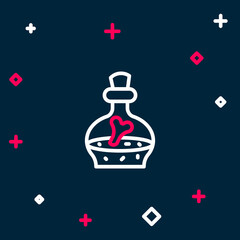 Line Bottle with potion icon isolated on blue background. Flask with magic potion. Happy Halloween party. Colorful outline concept. Vector