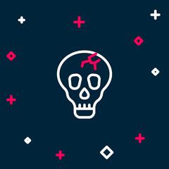 Line Skull icon isolated on blue background. Happy Halloween party. Colorful outline concept. Vector