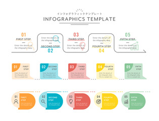 インフォグラフィックスのテンプレートのセット　数字　フレーム　流れ　シンプル　ビジネス