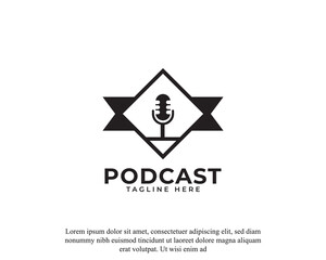 Podcast Logo Design with Microphone Icon Vector