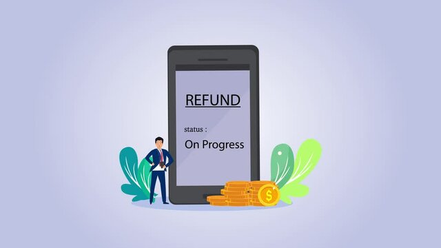 Businessman with refund status on progress