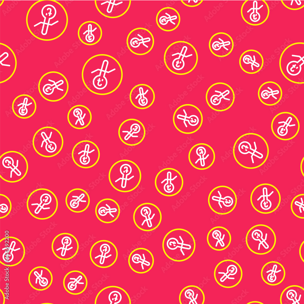Poster line meteorology thermometer measuring icon isolated seamless pattern on red background. thermometer