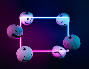 halloween pumpkins with neon light frame