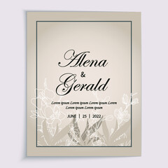 Beautiful line art wedding card invitation