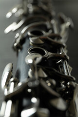Clarinet musical instrument, close up and selective focus