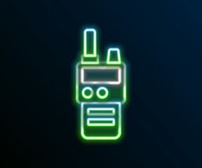 Glowing neon line Walkie talkie icon isolated on black background. Portable radio transmitter icon. Radio transceiver sign. Colorful outline concept. Vector