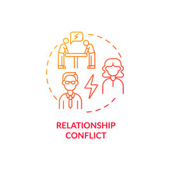 Relationship conflict red gradient concept icon. Employee rivalry on workplace. Coworkers fighting. Conflict management abstract idea thin line illustration. Vector isolated outline color drawing