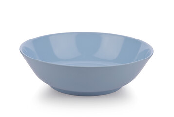 Empty blue bowl on white background.
