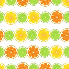 Lemon, orange cut seamless pattern vector. Illustration for backgrounds, wallpapers, covers, packaging, greeting cards, posters, stickers, textile and seasonal design. Isolated on white background.