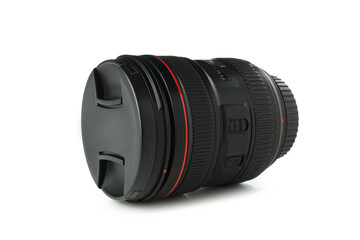 Fototapeta premium Camera lens isolated on white background, close up