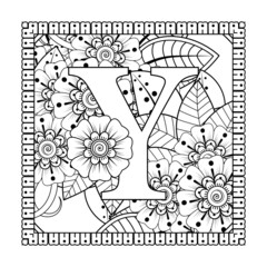 Mehndi flower for henna, mehndi, tattoo, decoration. decorative ornament in ethnic oriental style. doodle ornament. coloring book page.