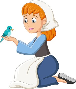 Cartoon cinderella with little bird
