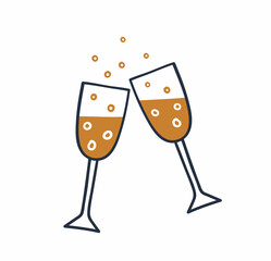 Hand drawn of the champagne glasses. Vector illustration.