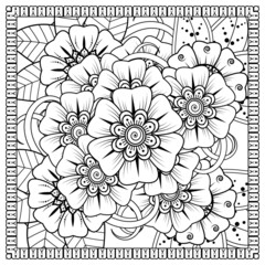 Mehndi flower for henna, mehndi, tattoo, decoration. decorative ornament in ethnic oriental style. doodle ornament. coloring book page.