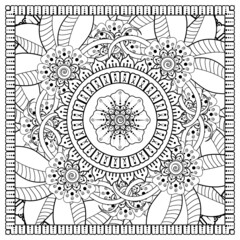 Fototapeta premium Mehndi flower for henna, mehndi, tattoo, decoration. decorative ornament in ethnic oriental style. doodle ornament. coloring book page.