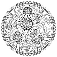 Fototapeta premium Mehndi flower for henna, mehndi, tattoo, decoration. decorative ornament in ethnic oriental style. doodle ornament. coloring book page.
