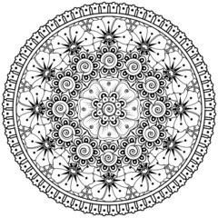Mehndi flower for henna, mehndi, tattoo, decoration. decorative ornament in ethnic oriental style. doodle ornament. coloring book page.