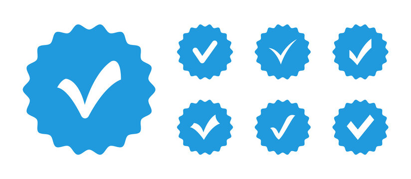 Set of check mark badges. Profile verification icon. Approved icon. Badges of approval, quality, accept and verified. Vector illustration.