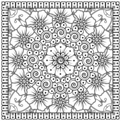 Mehndi flower for henna, mehndi, tattoo, decoration. decorative ornament in ethnic oriental style. doodle ornament. coloring book page.