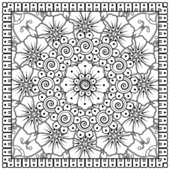 Mehndi flower for henna, mehndi, tattoo, decoration. decorative ornament in ethnic oriental style. doodle ornament. coloring book page.