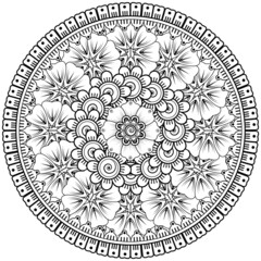 Mehndi flower for henna, mehndi, tattoo, decoration. decorative ornament in ethnic oriental style. doodle ornament. coloring book page.